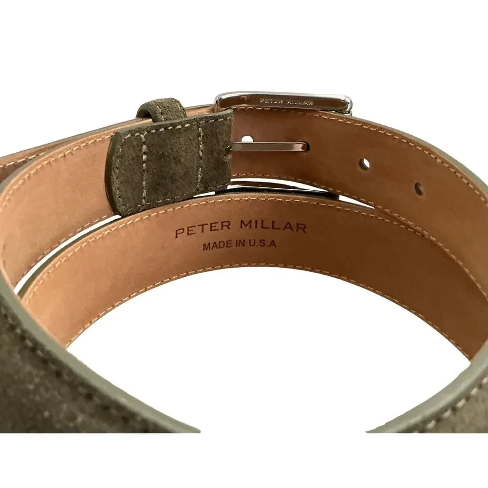 Peter Millar Excursionist Olive Green Velvety Suede Polished Silver Belt Size 32
